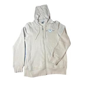 True Religion Classic Logo Zip Up Hoodie Mens Medium Tan Long Sleeve Drawstring